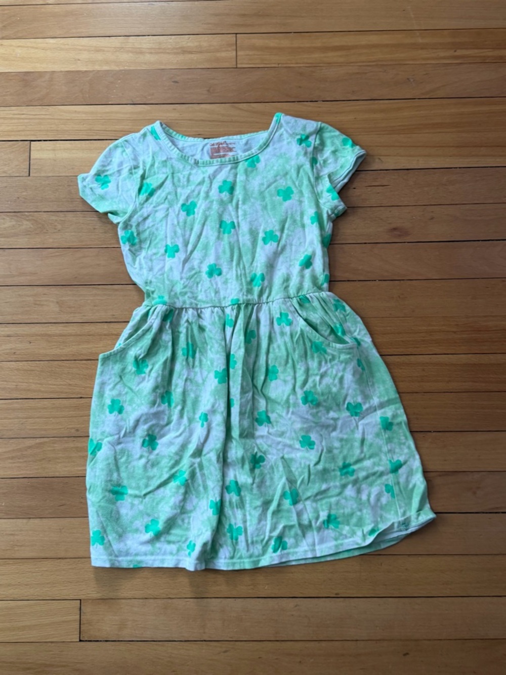 Cat & Jack Girls' Green Clover Print Short-Sleeve Dress -  L(10/12)